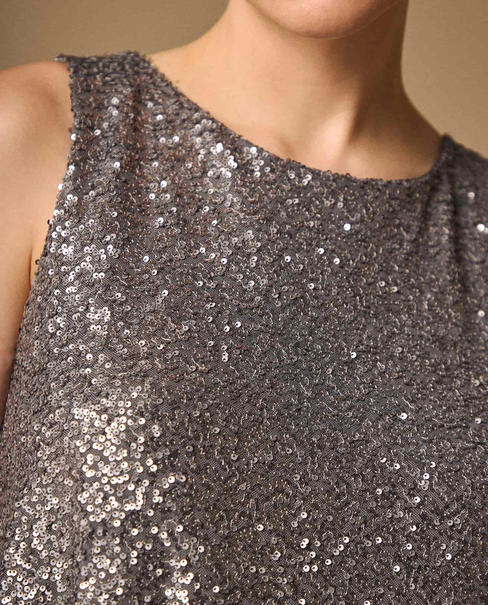 Blusa Lentejuelas Gris Plateado Sin Mangas - Gris 34_619G221_GRI134303_3