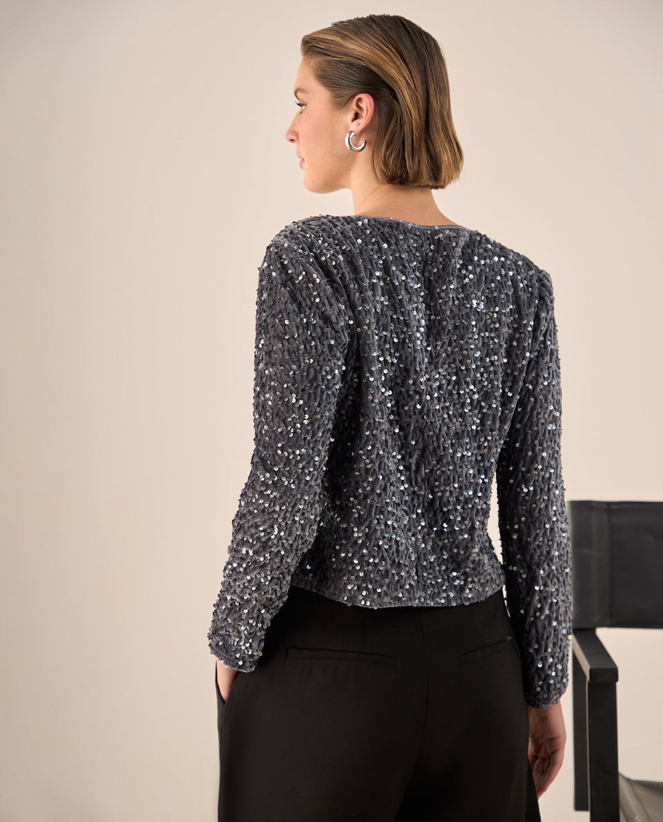 Camisa Lentejuelas Gris Plata Brillante - Gris 34_619G224_GRI140000_5