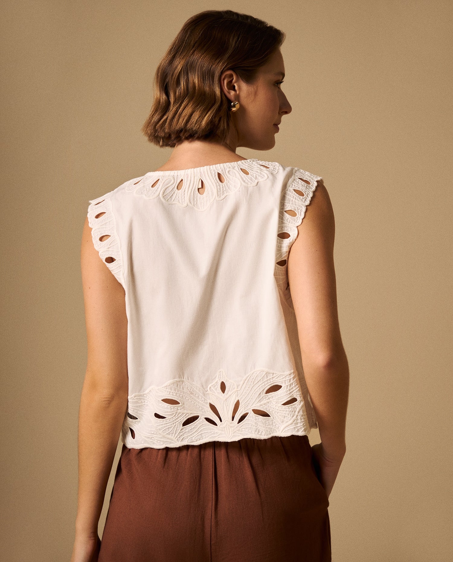 Camisa Blanca con Bordados Calados Artesanales - Crudo