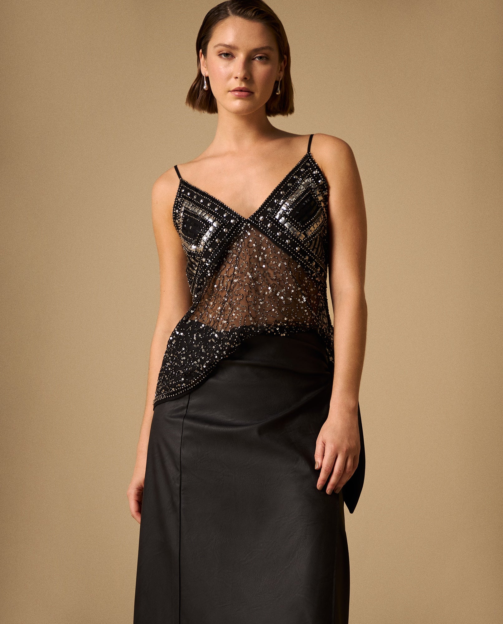 Camisa Negra con Lentejuelas y Transparencias - Negro 34_619G254_NEG190303_0