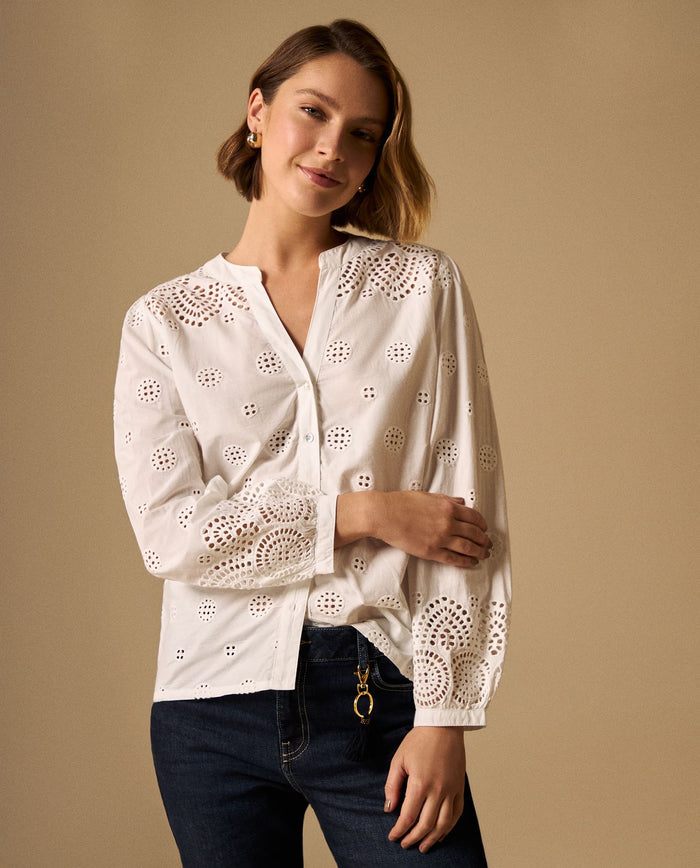 Camisa Blanca con Bordados Ingleses - Crudo 34_619G261_CRU144500_0