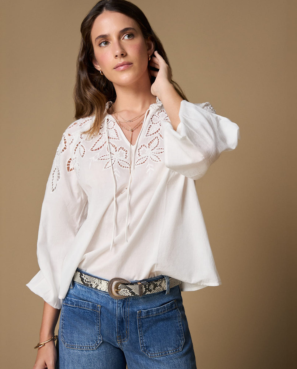Camisa manga 3/4 bordada algodón - Crudo 34_619H203_CRU114201_6