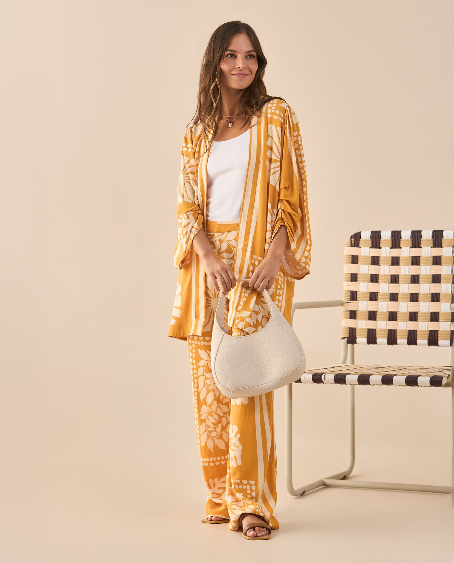 Cárdigan largo estampado para mujer - Amarillo