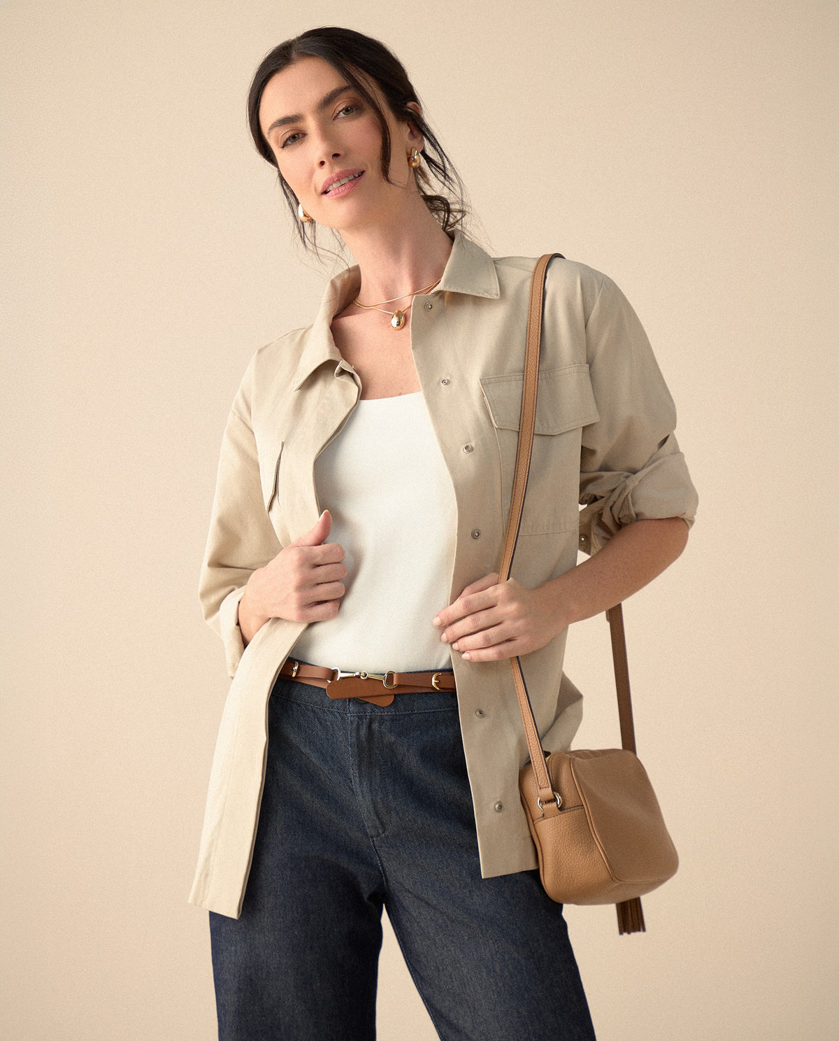 Chaqueta con bolsillos de tapa para mujer - Crudo 34_621G002_CRU141106_0