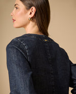 Chaqueta de denim sin cuello con botones frontales - Azul