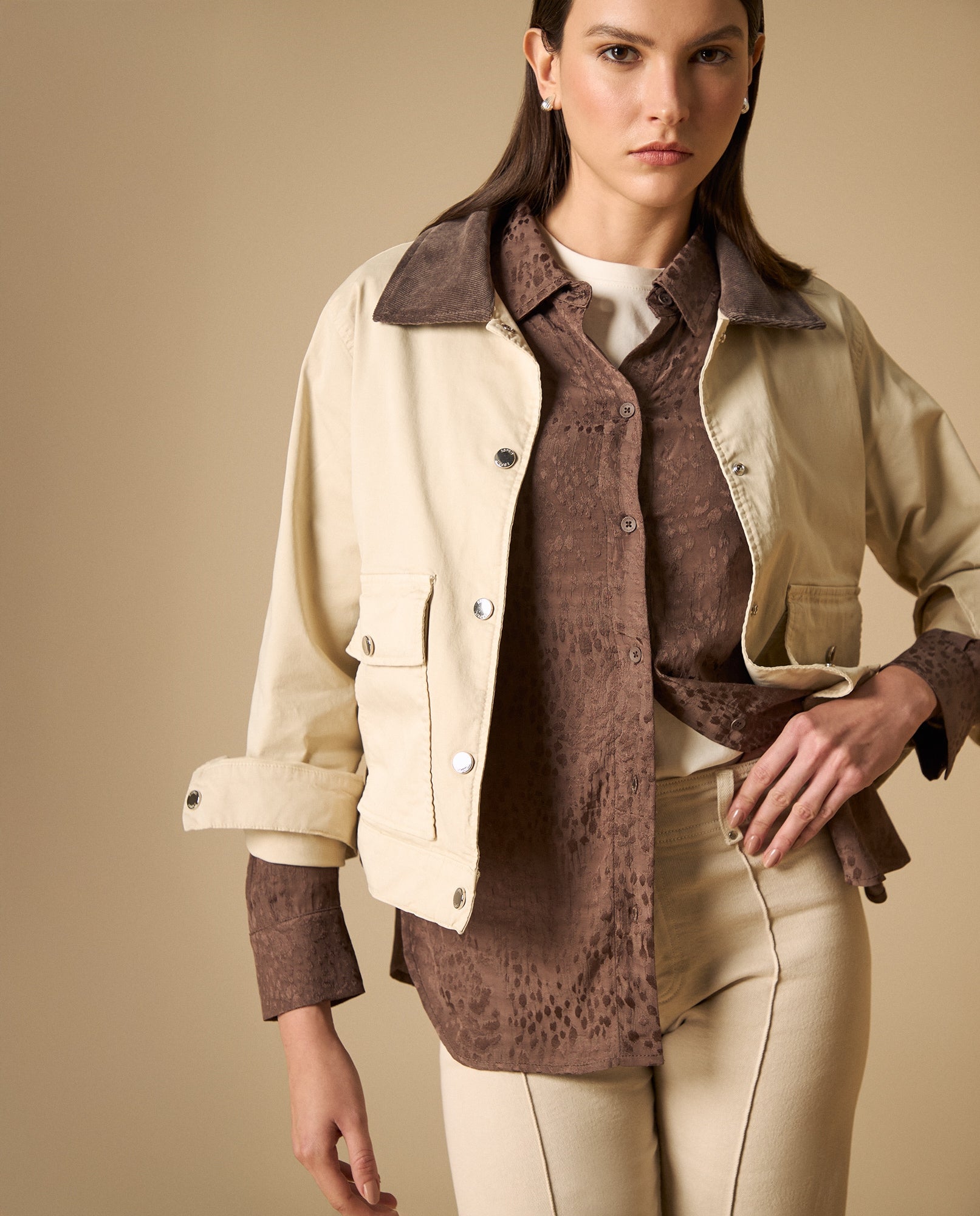 Chaqueta de largo medio en algodón con elastano - Blanco 34_621H001_BLA110601_0