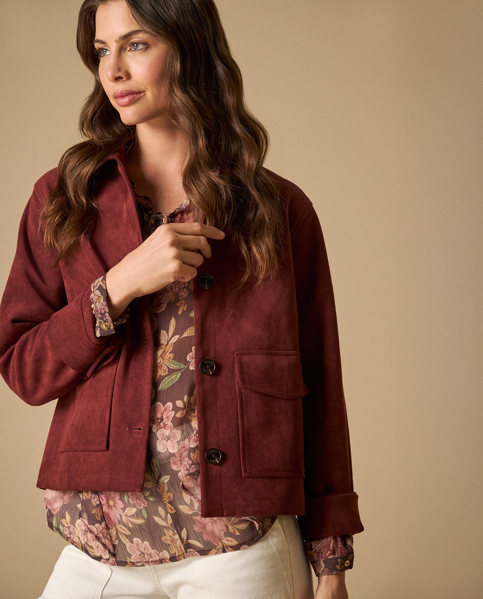 Chaqueta textura tipo ante largo medio - Rojo 34_621H201_ROJ191760_0