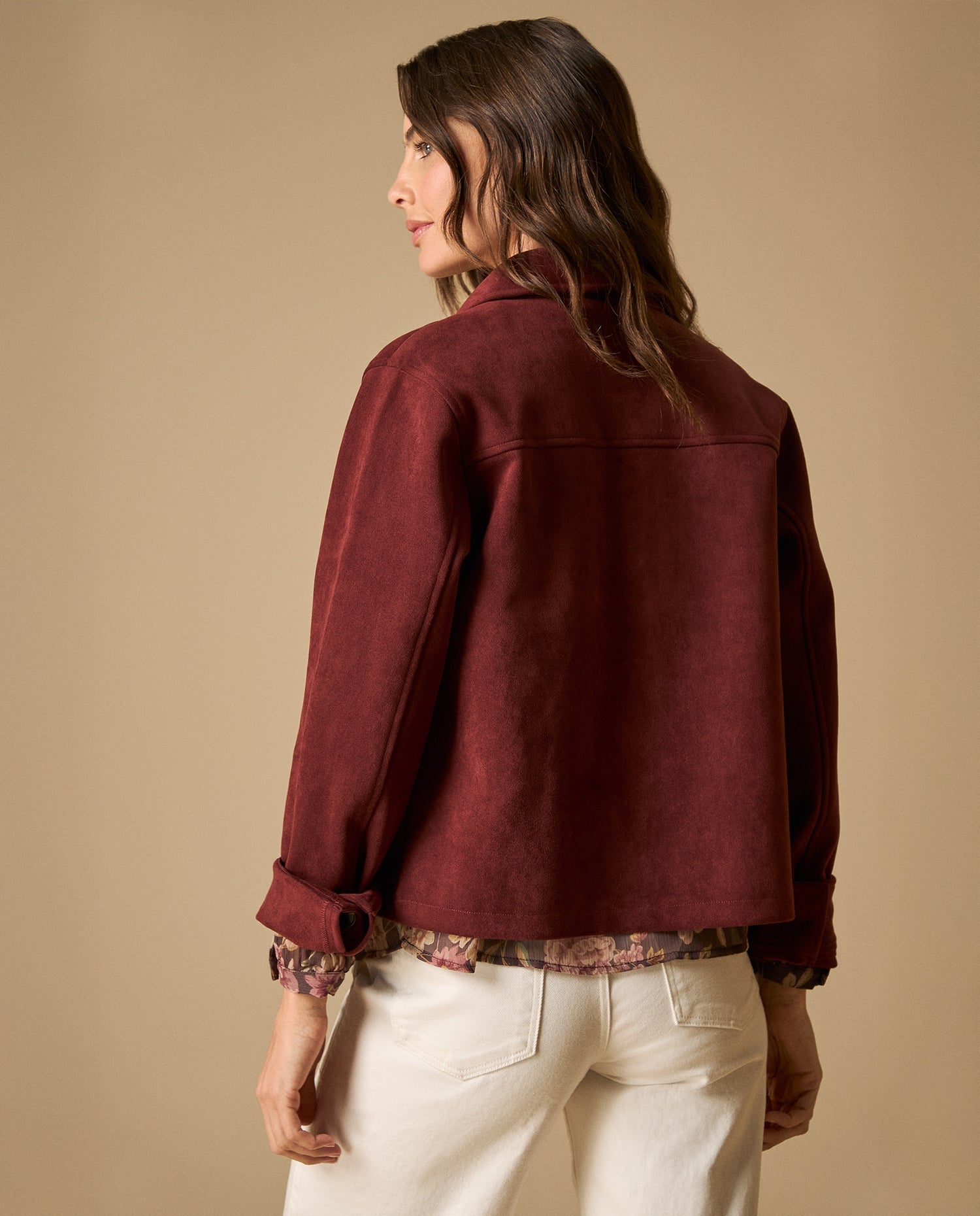 Chaqueta textura tipo ante largo medio - Rojo