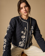 Chaqueta bordada corta con forro - Azul