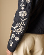 Chaqueta bordada corta con forro - Azul