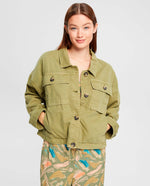 Chaqueta con bolsillos de parche para mujer - Verde