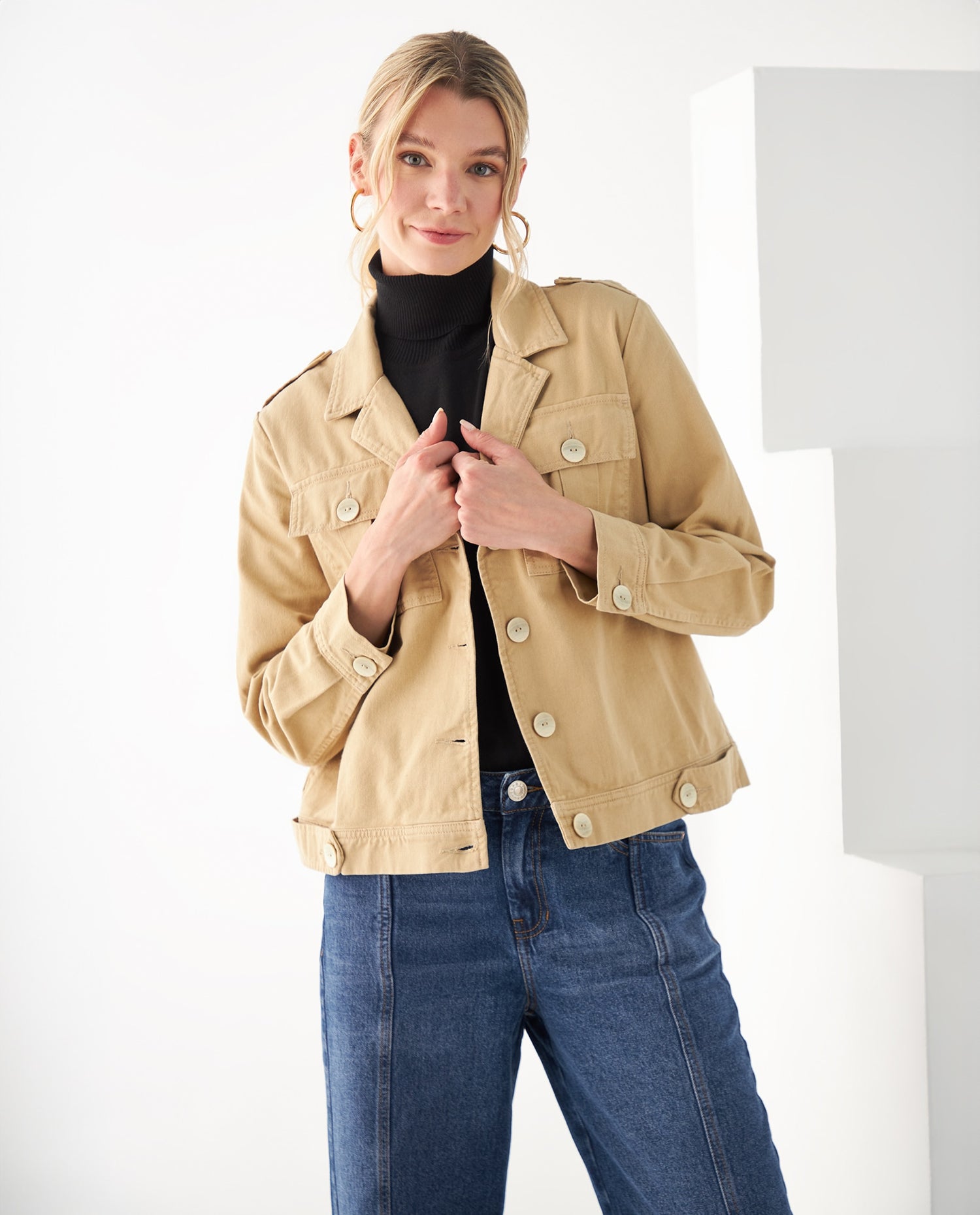 Chaqueta de diseño abierto para mujer - Caqui