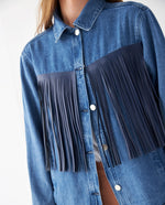 Chaqueta con flecos tipo cuero para mujer - Azul