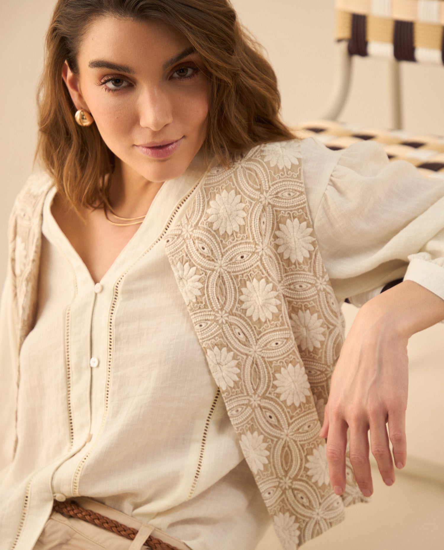 Chaqueta tipo chaleco para mujer - Beige