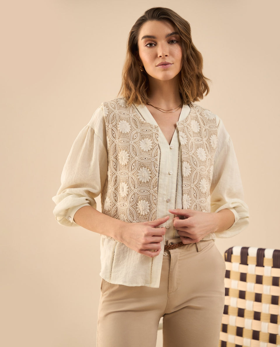 Chaqueta tipo chaleco para mujer - Beige 34_622G006_BEI151307_3