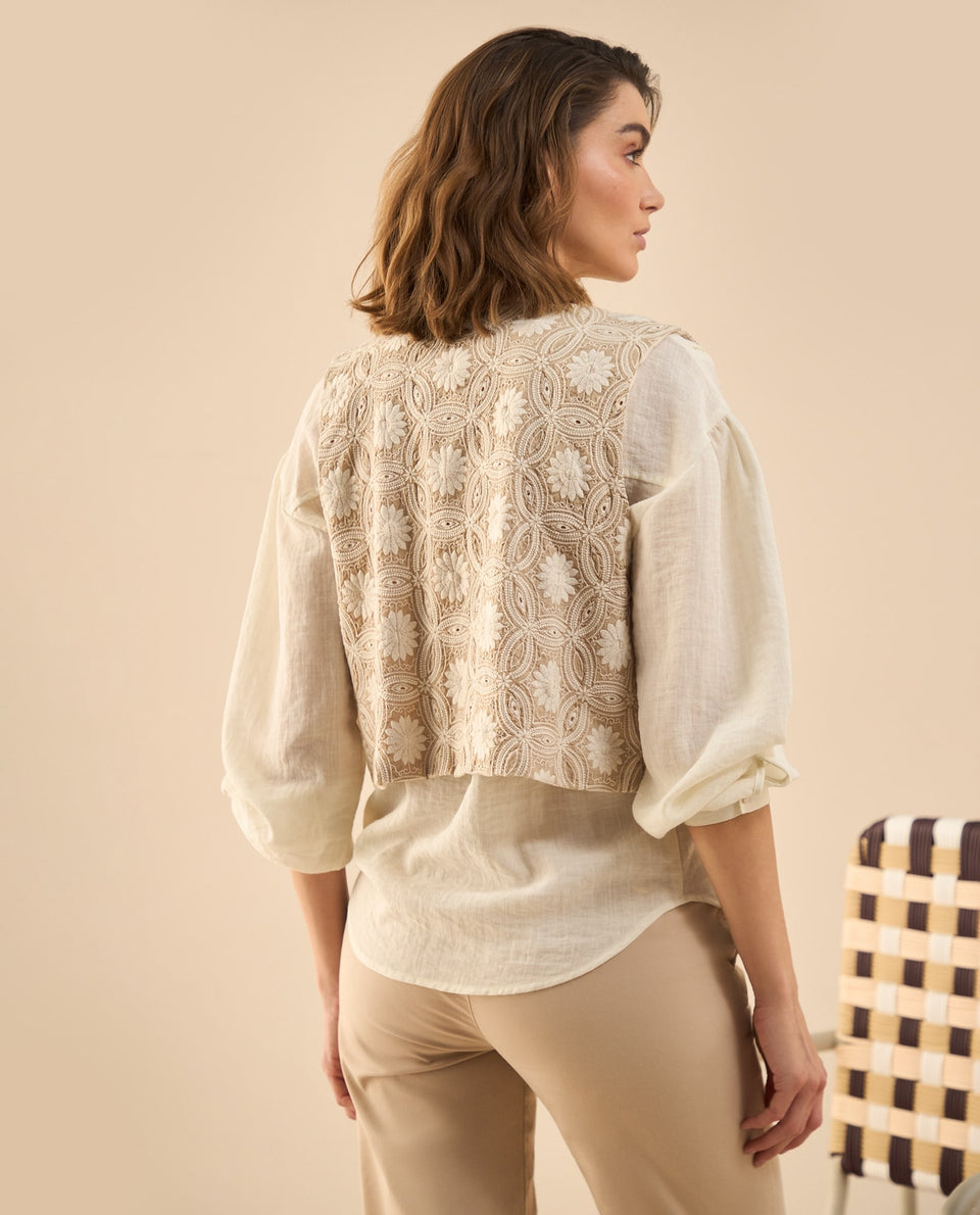 Chaqueta tipo chaleco para mujer - Beige 34_622G006_BEI151307_4