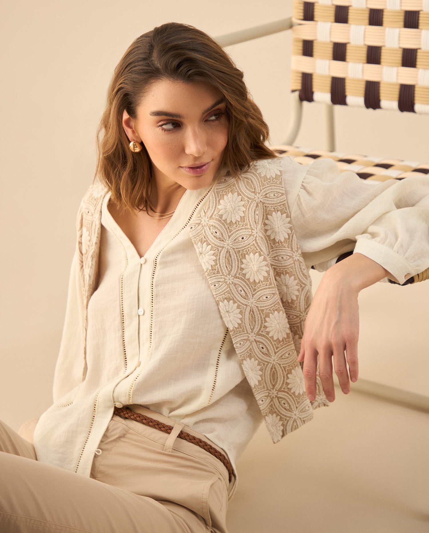 Chaqueta tipo chaleco para mujer - Beige