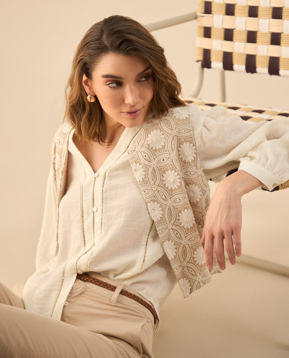 Chaqueta tipo chaleco para mujer - Beige 34_622G006_BEI151307_5