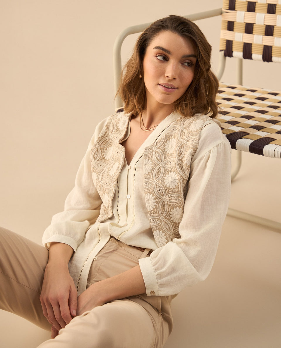 Chaqueta tipo chaleco para mujer - Beige 34_622G006_BEI151307_6
