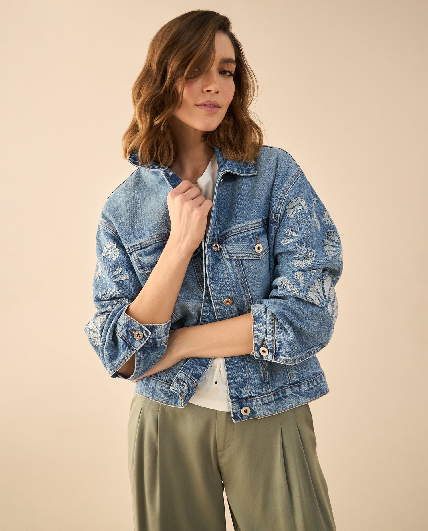 Chaqueta en denim tono medio para mujer - Azul