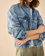 Chaqueta en denim tono medio para mujer - Azul