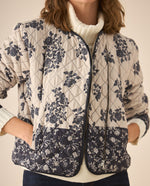 Chaqueta tipo abullonada con estampado de flores para mujer - Azul