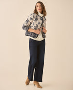 Chaqueta tipo abullonada con estampado de flores para mujer - Azul