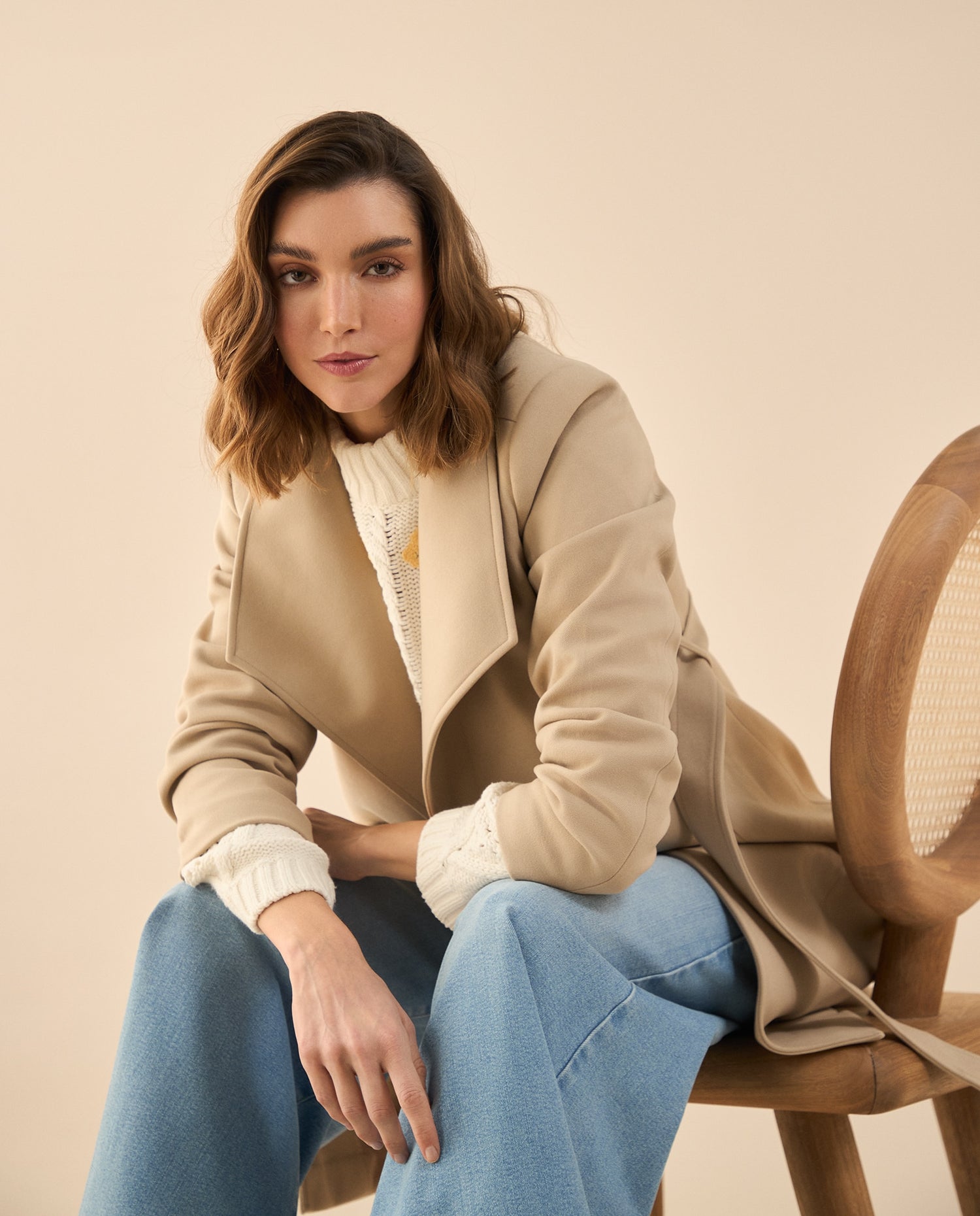 Chaqueta tipo abrigo para mujer - Beige