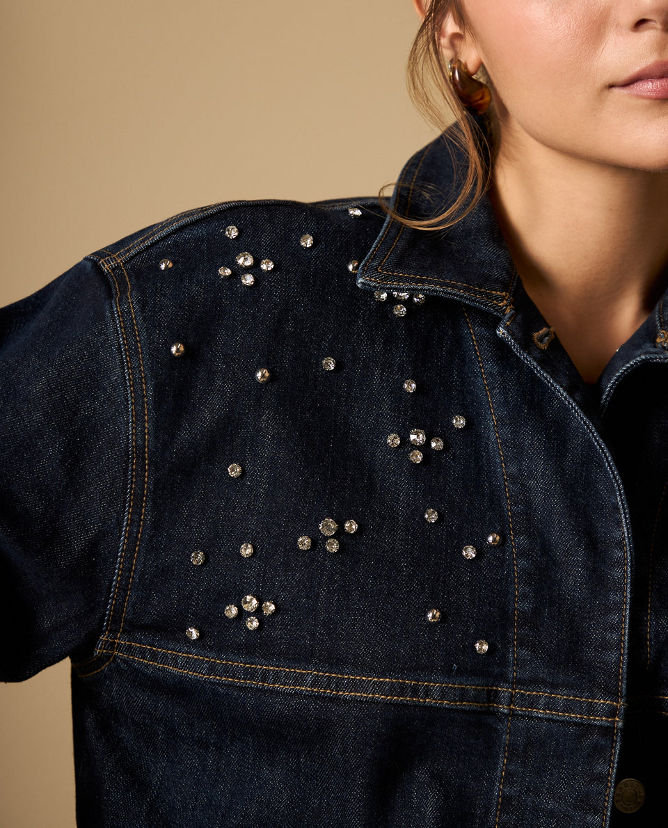 Chaqueta de denim con aplicaciones de cristales - Azul 34_622H004_AZU193933_3