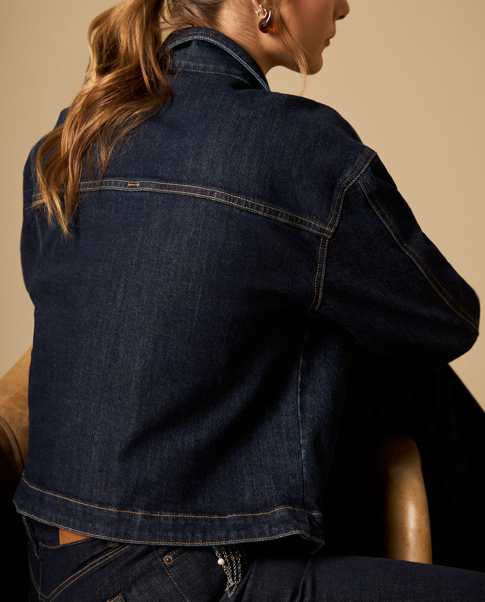 Chaqueta de denim con aplicaciones de cristales - Azul 34_622H004_AZU193933_4