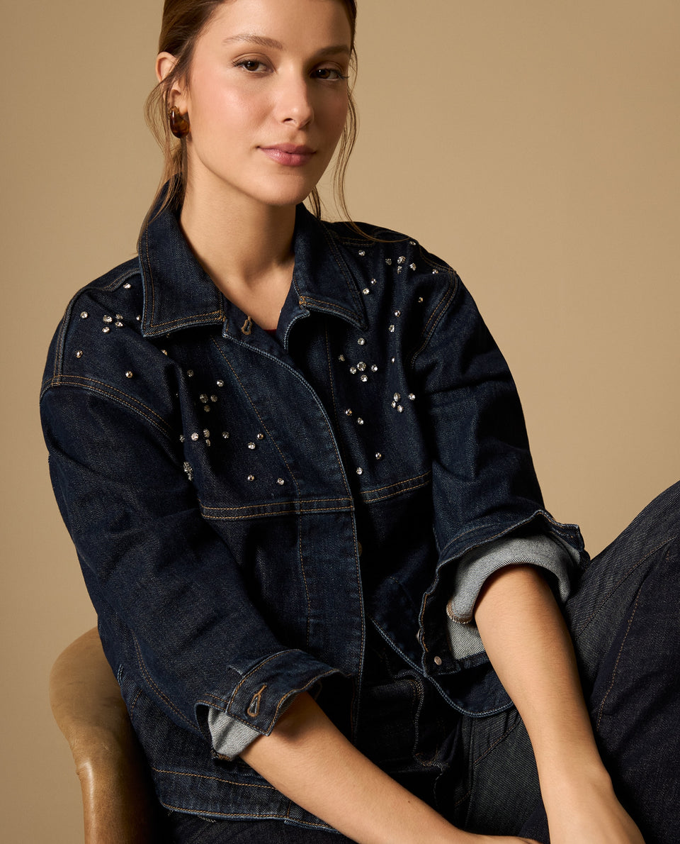 Chaqueta de denim con aplicaciones de cristales - Azul 34_622H004_AZU193933_5