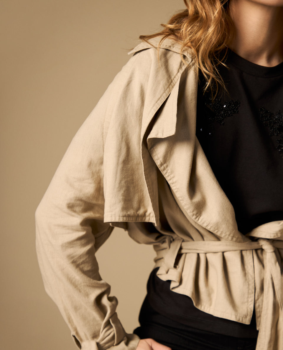 Chaqueta ligera con lazos decorativos en mangas - Beige 34_622H005_BEI161212_3