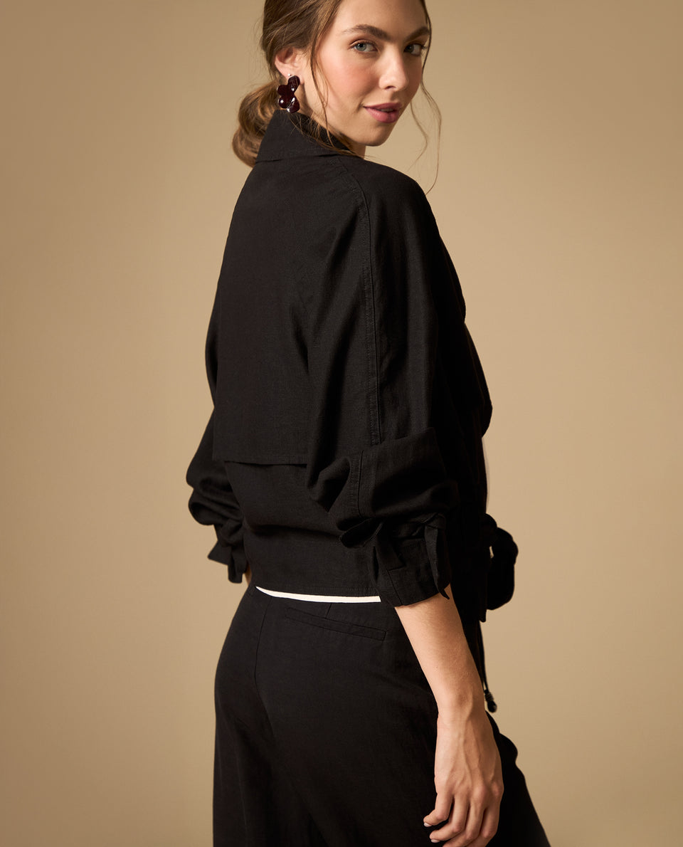 Chaqueta ligera con lazos decorativos en mangas - Negro 34_622H005_NEG190303_4