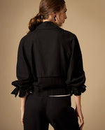 Chaqueta ligera con lazos decorativos en mangas - Negro