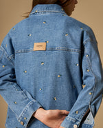 Chaqueta denim con bordado floral - Azul