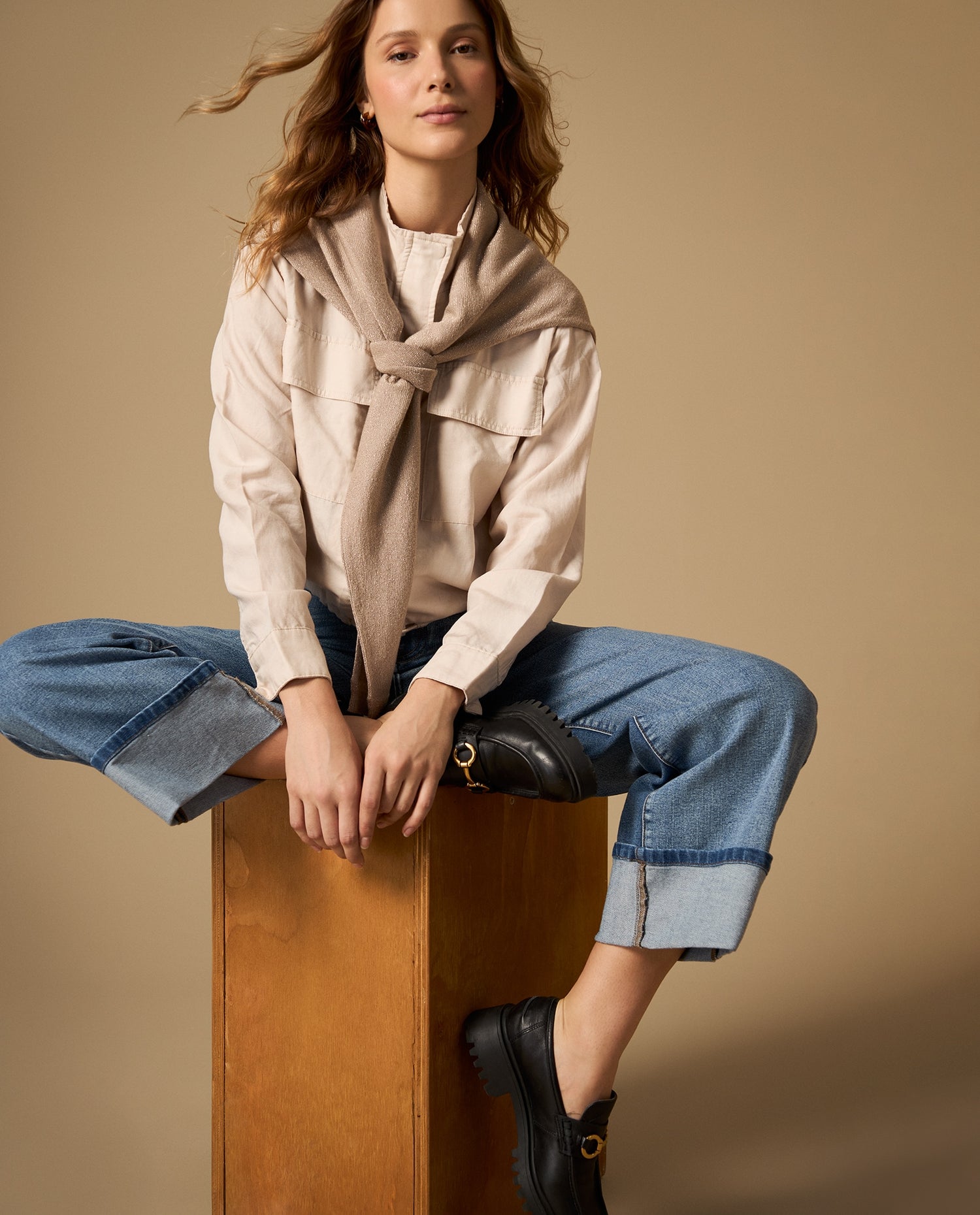 Chaqueta bomber ligera con bolsillos frontales - Crudo