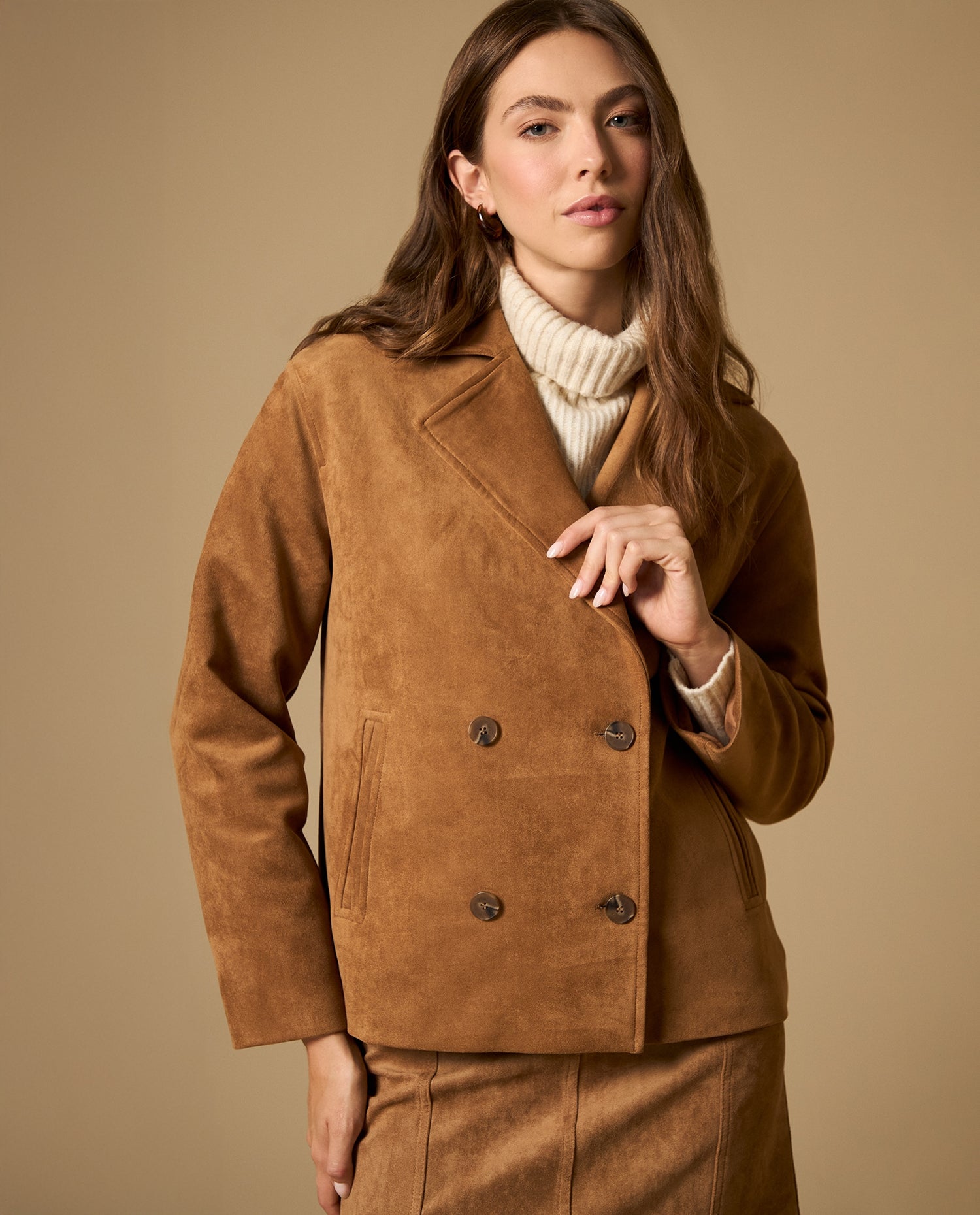 Chaqueta cruzada con botones dobles - Café