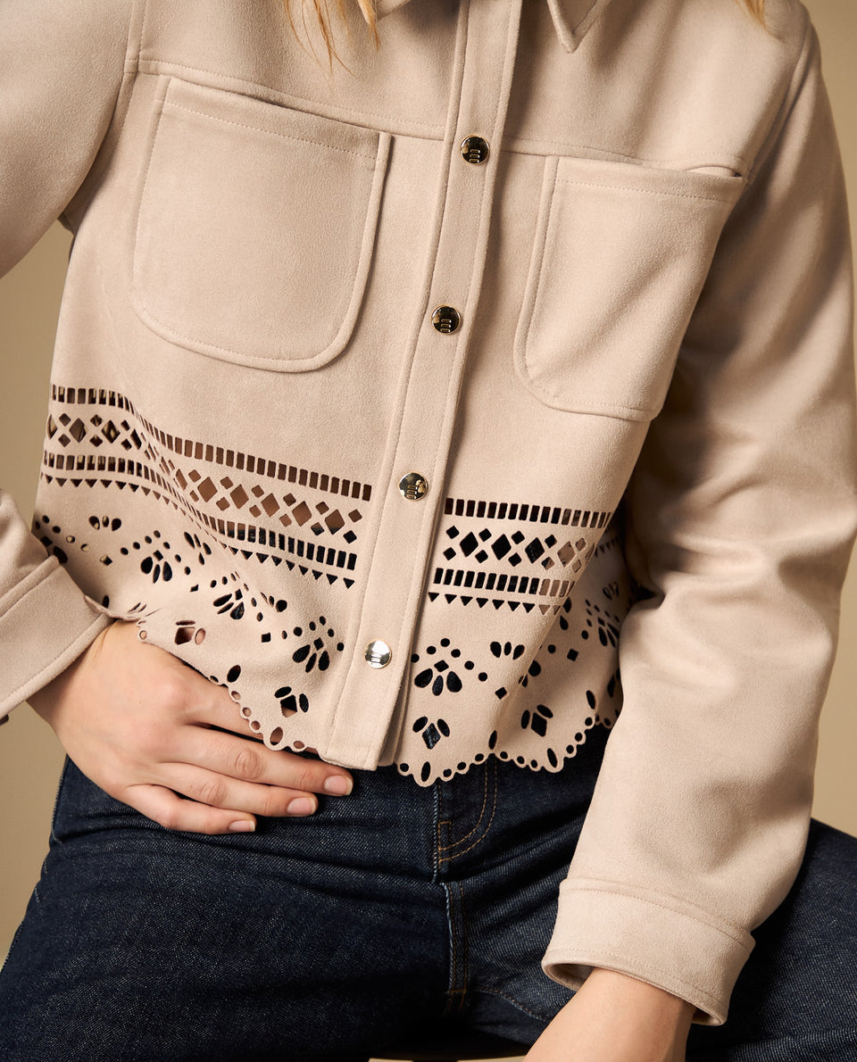 Chaqueta corta con textura tipo gamuza y detalle en bordes - Beige 34_622H204_BEI181108_3