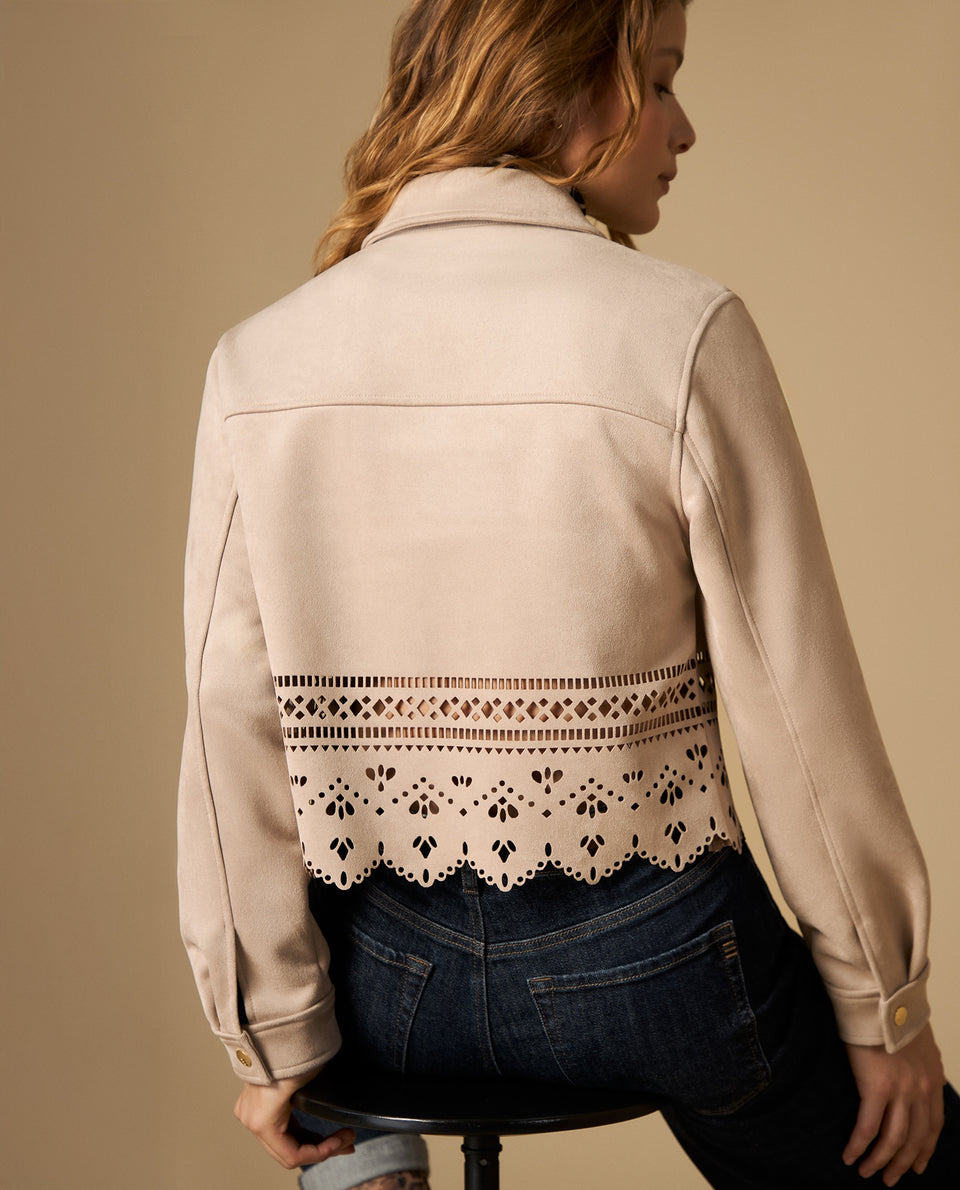 Chaqueta corta con textura tipo gamuza y detalle en bordes - Beige 34_622H204_BEI181108_4