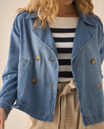 Chaqueta en denim tono medio para mujer - Azul