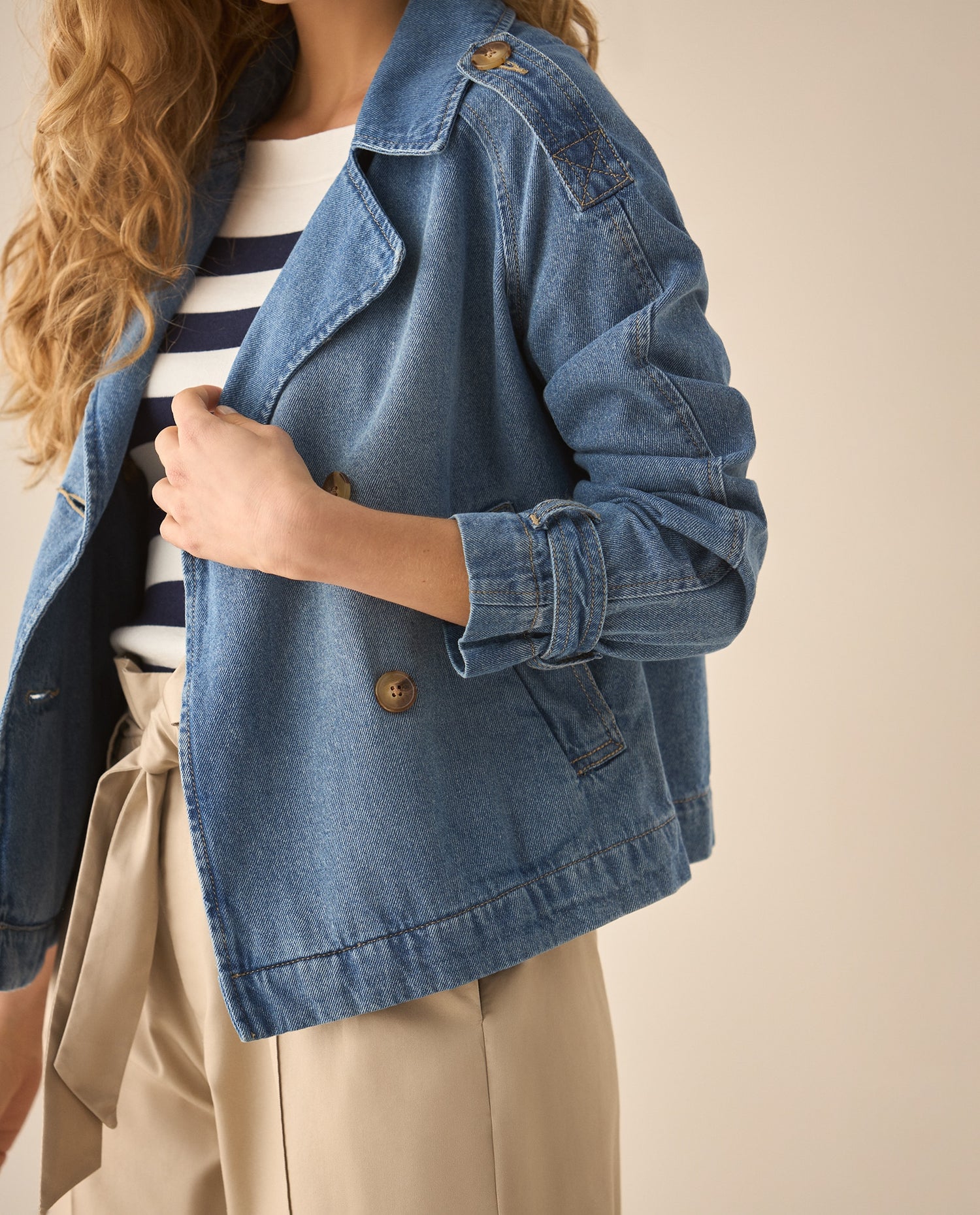 Chaqueta en denim tono medio para mujer - Azul