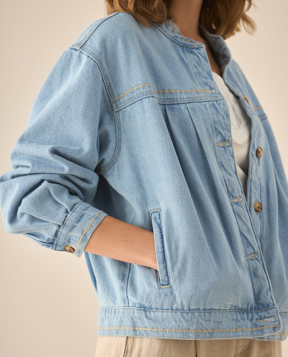 Chaqueta en denim con mini bordados para mujer  - Azul 34_623G005_AZU174027_3