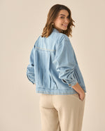Chaqueta en denim con mini bordados para mujer  - Azul