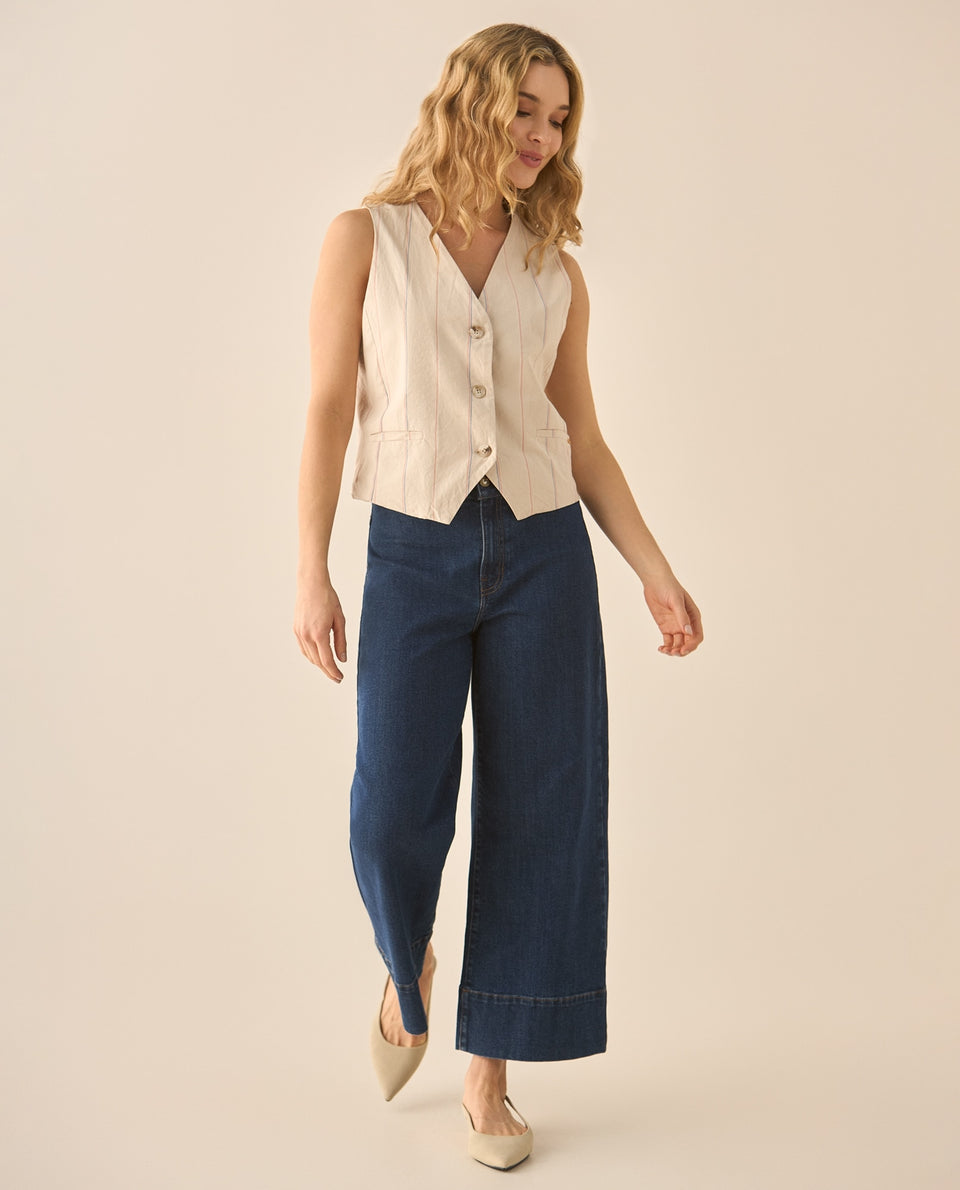 Chaleco de escote en V con líneas verticales para mujer - Crudo 34_623G008_CRU130401_5
