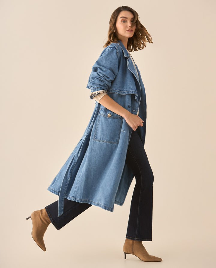 Abrigo en denim tipo trench con cinturón para mujer  - Azul 34_623G012_AZU134110_0