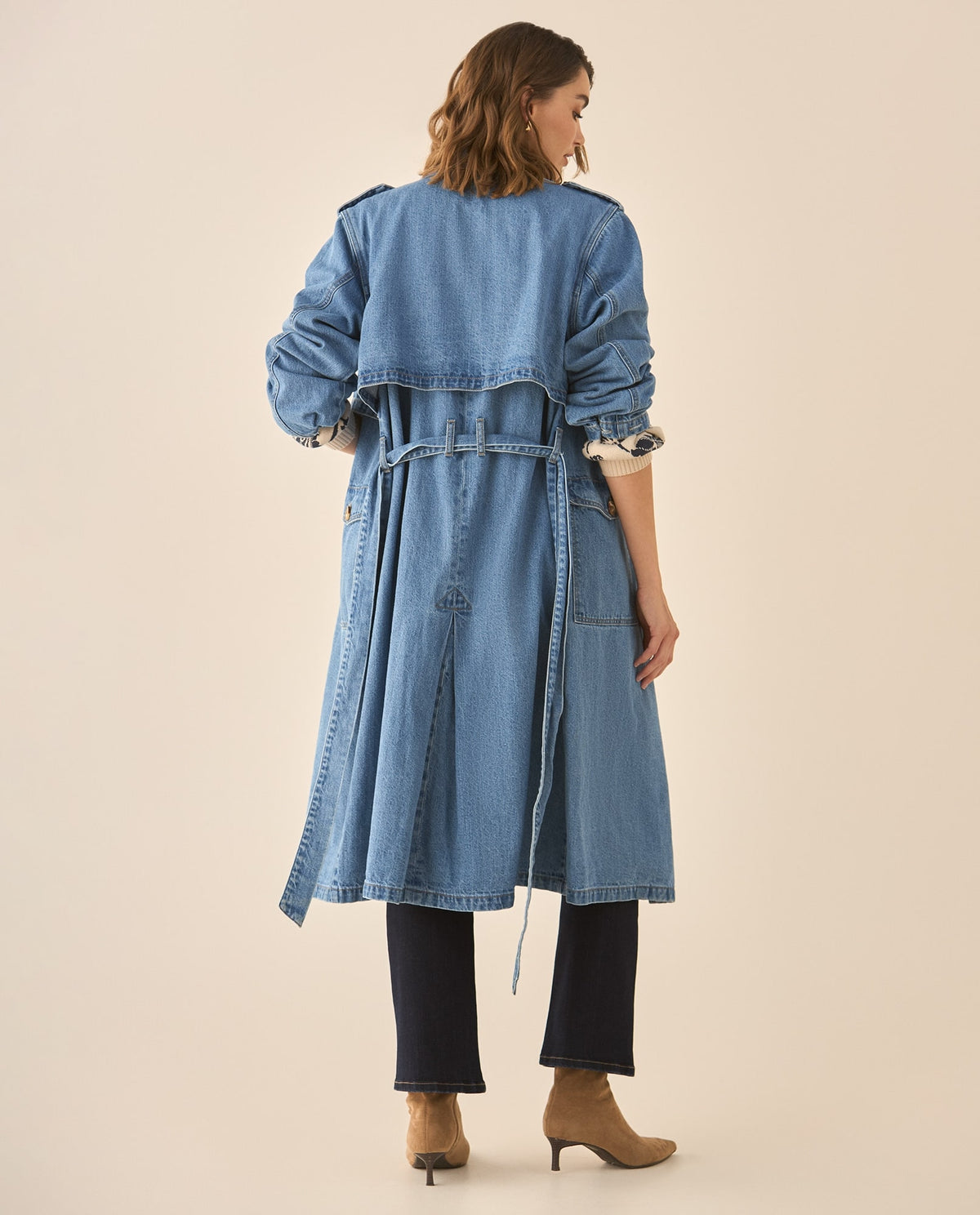 Abrigo en denim tipo trench con cinturón para mujer  - Azul 34_623G012_AZU134110_5