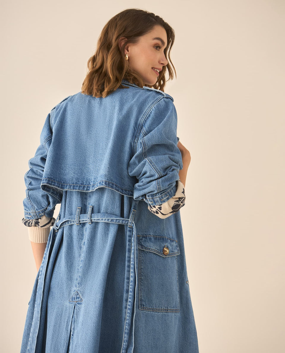 Abrigo en denim tipo trench con cinturón para mujer  - Azul 34_623G012_AZU134110_6