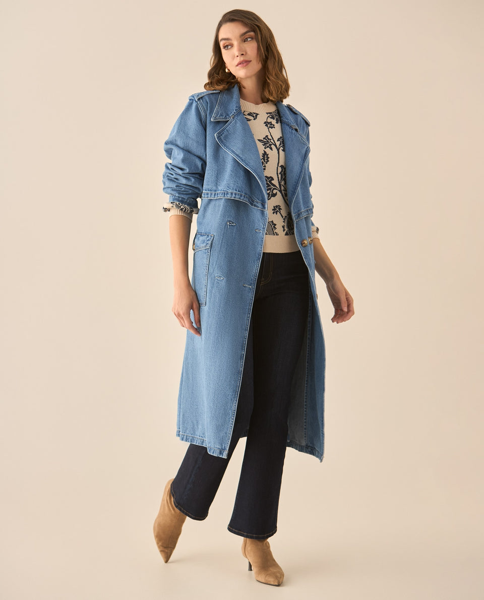 Abrigo en denim tipo trench con cinturón para mujer  - Azul 34_623G012_AZU134110_7
