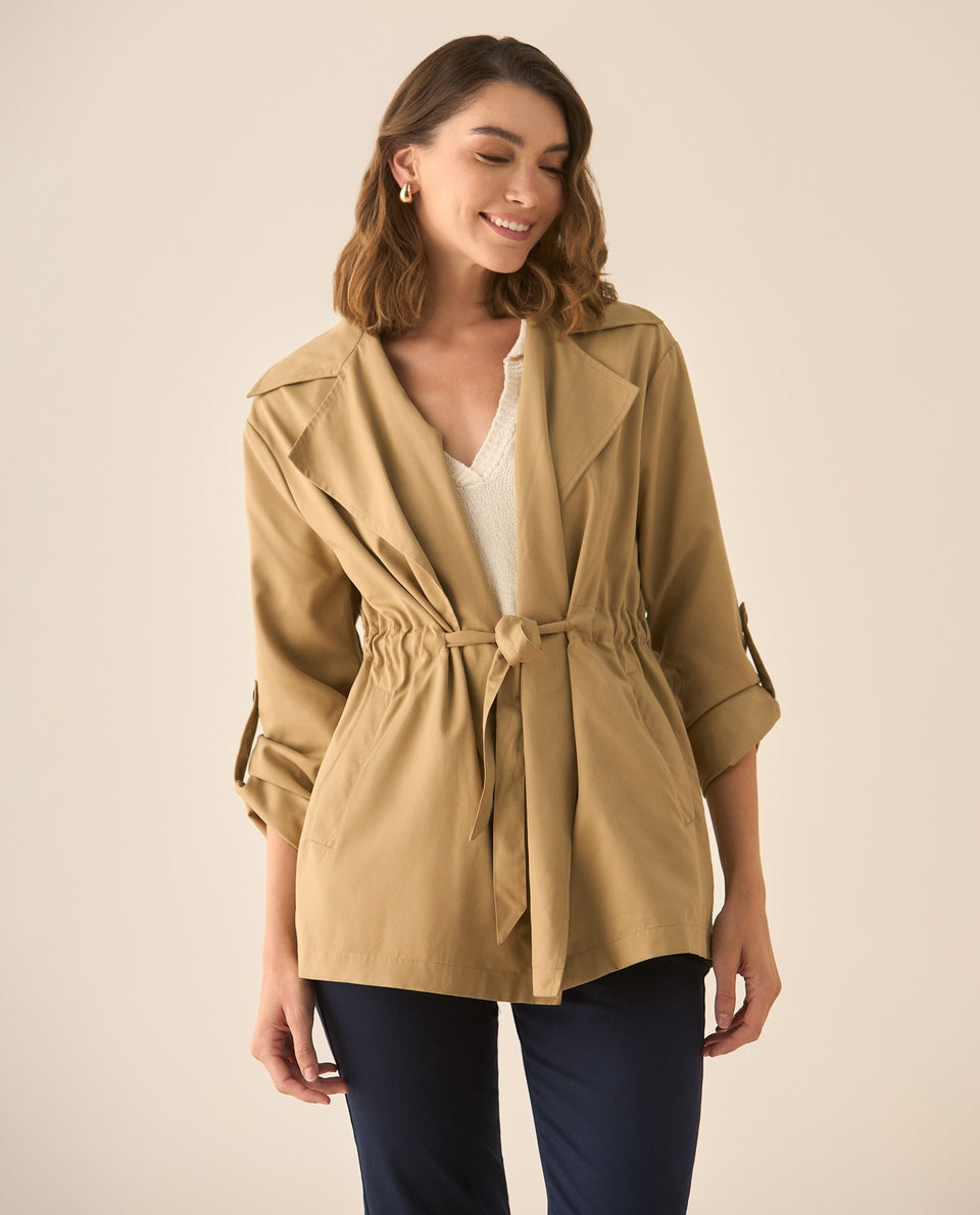 Chaqueta tipo abrigo con cinturón ajustable para mujer - Café 34_623G208_CAF171230_4