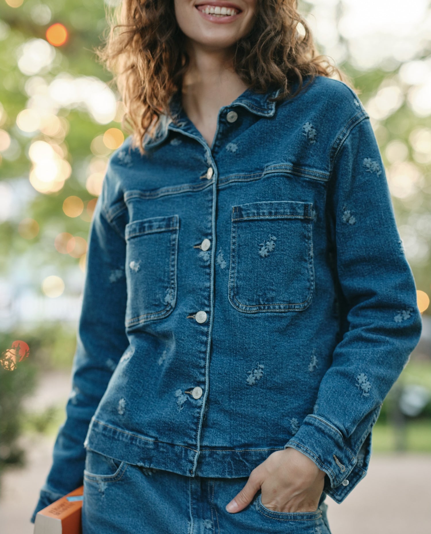 Chaqueta denim bordada Esprit - Azul